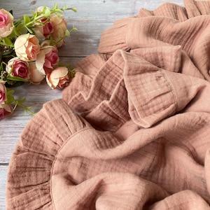 Organic baby girl blanket, Ruffle muslin blanket 2 layers, Old pink soft cozy blanket, Unique baby gift, Receiving blanket girl