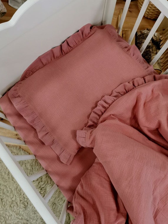 Organic Muslin DUVET COVER and PILLOWCASE Crib Bedding Set Girl Soft and Breathable Cotton Baby Bedding With Ruffles Toddler Bedding Set Etsy Canada