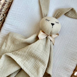 Personalized animal lovey, animal blanket Bunny, Security blanket, New baby gift, Organic baby toy, personalized baby gift custom