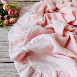 Muslin baby girl blanket, PERSONALIZED soft organic cotton baby blanket with ruffles, Vintage baby blanket - perfect new baby girl gift