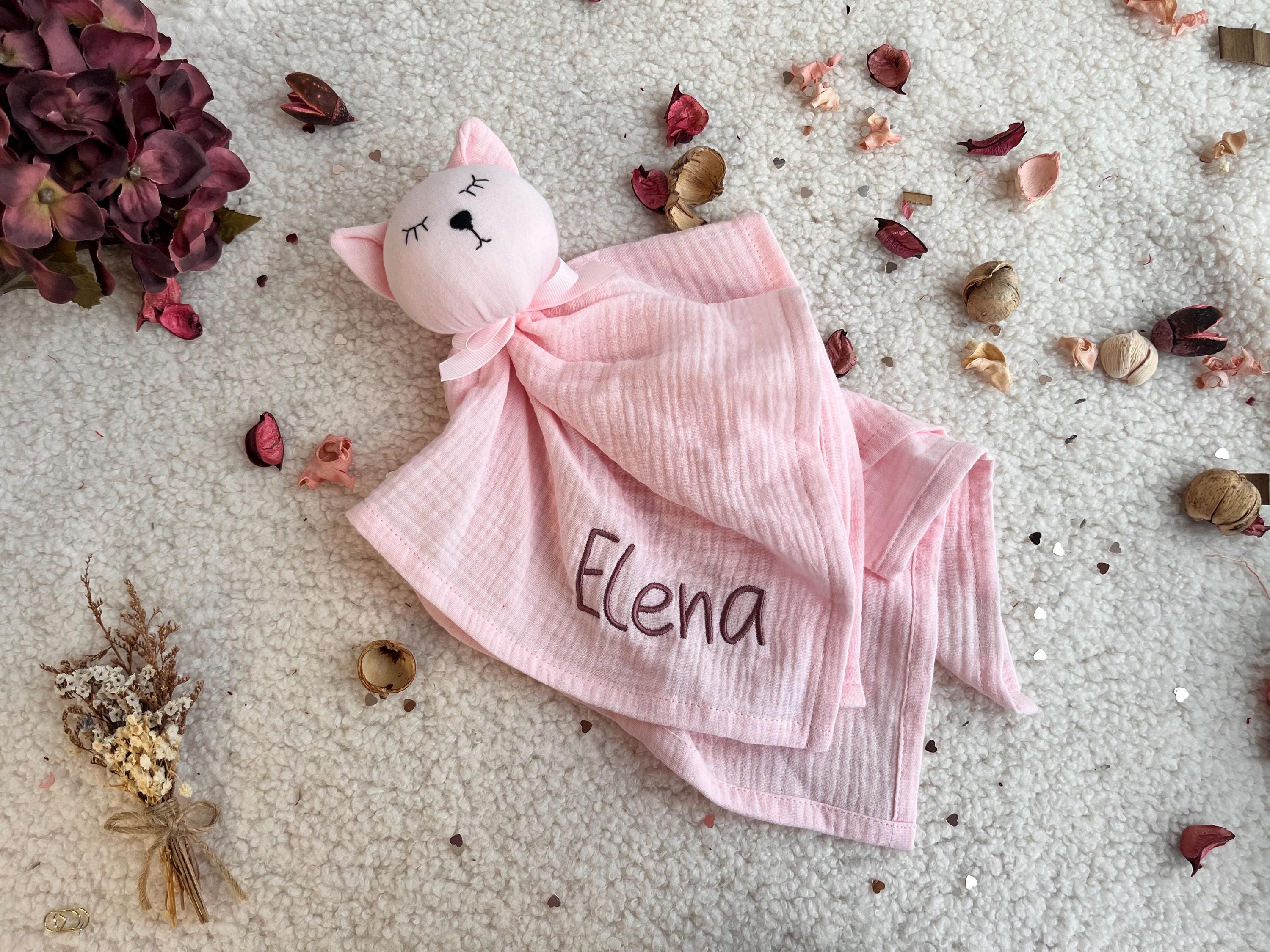Personalized Organic Cotton Cat Lovey: Muslin Baby Comforter Blanket