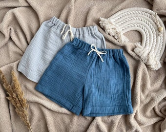 Organic Cotton Muslin Kids Shorts: Unisex Toddler Beach Wear