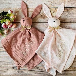 Personalized Twin baby girl gift, Bunny baby gift, Twin baby girl shower gift, Baby Gift Hamper, Baby comforter, security blanket, doudou