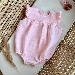Summer Baby girl Romper with cute ruffles, Organic muslin, Infant Muslin Bodysuit, Fashion Baby Clothing, Summer baby girl outfit