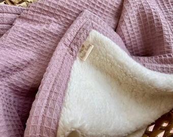 Personalisierte Baby Decke: Teddy Fleece & Waffel Baumwolle, Warme Winter Decke