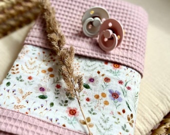 Personalized Baby Blanket: Pink Floral Muslin & Waffle Swaddle
