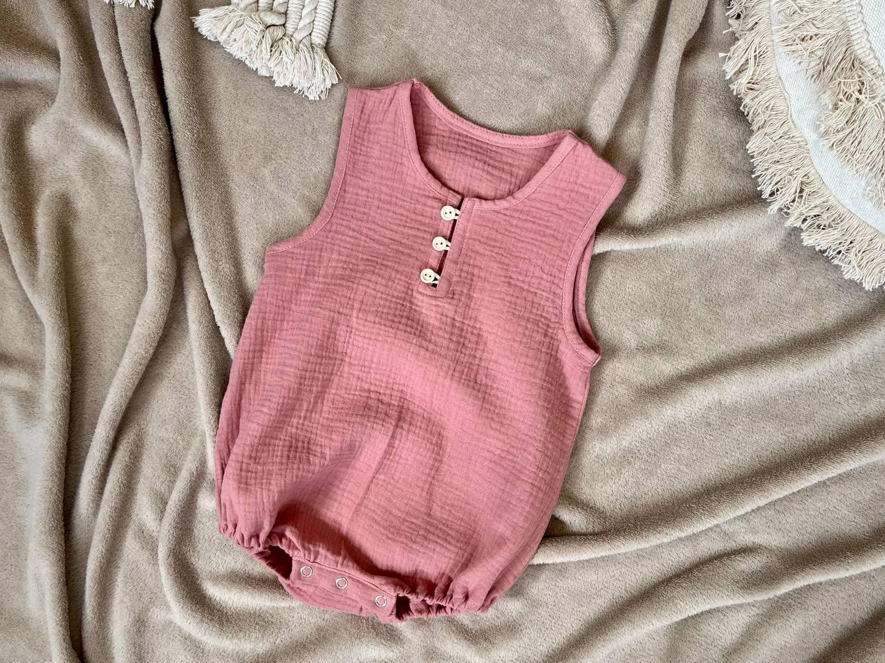 Organic Muslin Baby Romper – Newborn Summer Outfit – Sleeveless Bodysuit – Unisex Baby Clothes – Infant Gift – Baby Girl Clothing