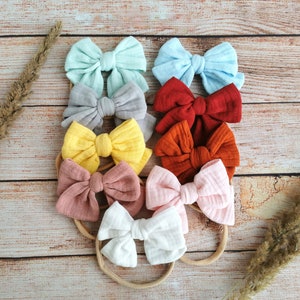 Baby Musselin Stirnband Bow: Weiche Bio-Baumwolle, Neugeborene bis Kleinkind