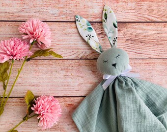 Baby security blanket, Personalized Baby lovey girl, Animal lovey blanket, Baby Bunny toy, Organic cotton, Christmas baby gift