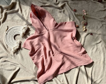 Poncho de muselina orgánica para niños: toalla playera con capucha, personalizada