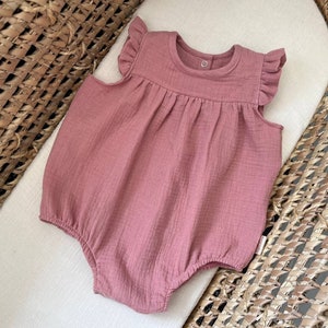 Organic muslin Baby girl Romper with cute ruffles, Summer Infant Muslin Bodysuit, Fashion Baby Clothing, Summer baby girl outfit