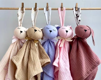 Organic Muslin Bunny Lovey: Personalized Baby Security Blanket