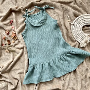 Organic Muslin Kids Dress, Summer baby girl /toddler dress with ruffle, Organic baby clothes, Muslin baby girl outfit Size 56-92