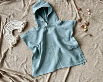 Personalized Kids poncho towel, hooded towel for kids and baby, Organic cotton Muslin Beach Towel Poncho, Hooded Coverup, Kids beach towel