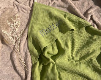 Toalha de musselina orgânica personalizada com capuz para bebê: gaze dupla macia