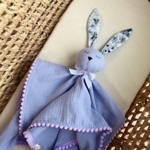 Peluche biologico per neonati, regalo per neonati unisex, peluche coniglietto, coperta di sicurezza personalizzata a forma di coniglietto, primo giocattolo per neonati, regalo per baby shower