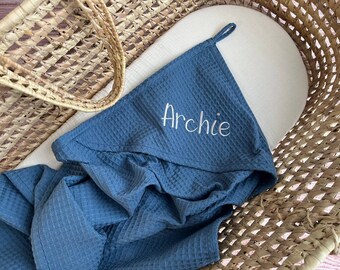 Personalized Hooded Baby Towel: Organic Cotton Waffle Weave