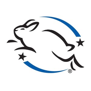 May include: A black and white logo featuring a leaping rabbit, with a blue arc and two black stars. The rabbit is the central element, with the blue arc and stars framing the design. The registered trademark symbol is present.