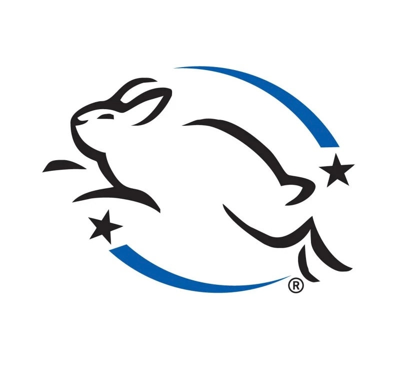 May include: A black and white logo featuring a leaping rabbit, with a blue arc and two black stars. The rabbit is the central element, with the blue arc and stars framing the design. The registered trademark symbol is present.