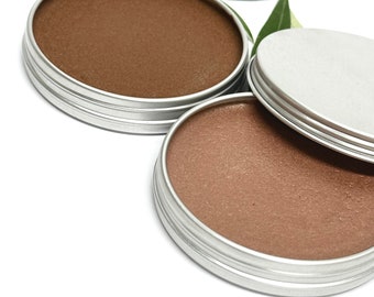 Poudre bronzante olive, autobronzant, multitâches, maquillage 4 en 1, végétalien, à base de plantes, zéro déchet, sans cruauté