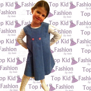 Vestido de veludo cotelê azul fofo e divertido para meninas, com botões rosa