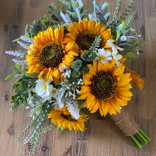 Wedding Bouquet Set/ Yellow Sunflower White Daisy Baby's - Etsy