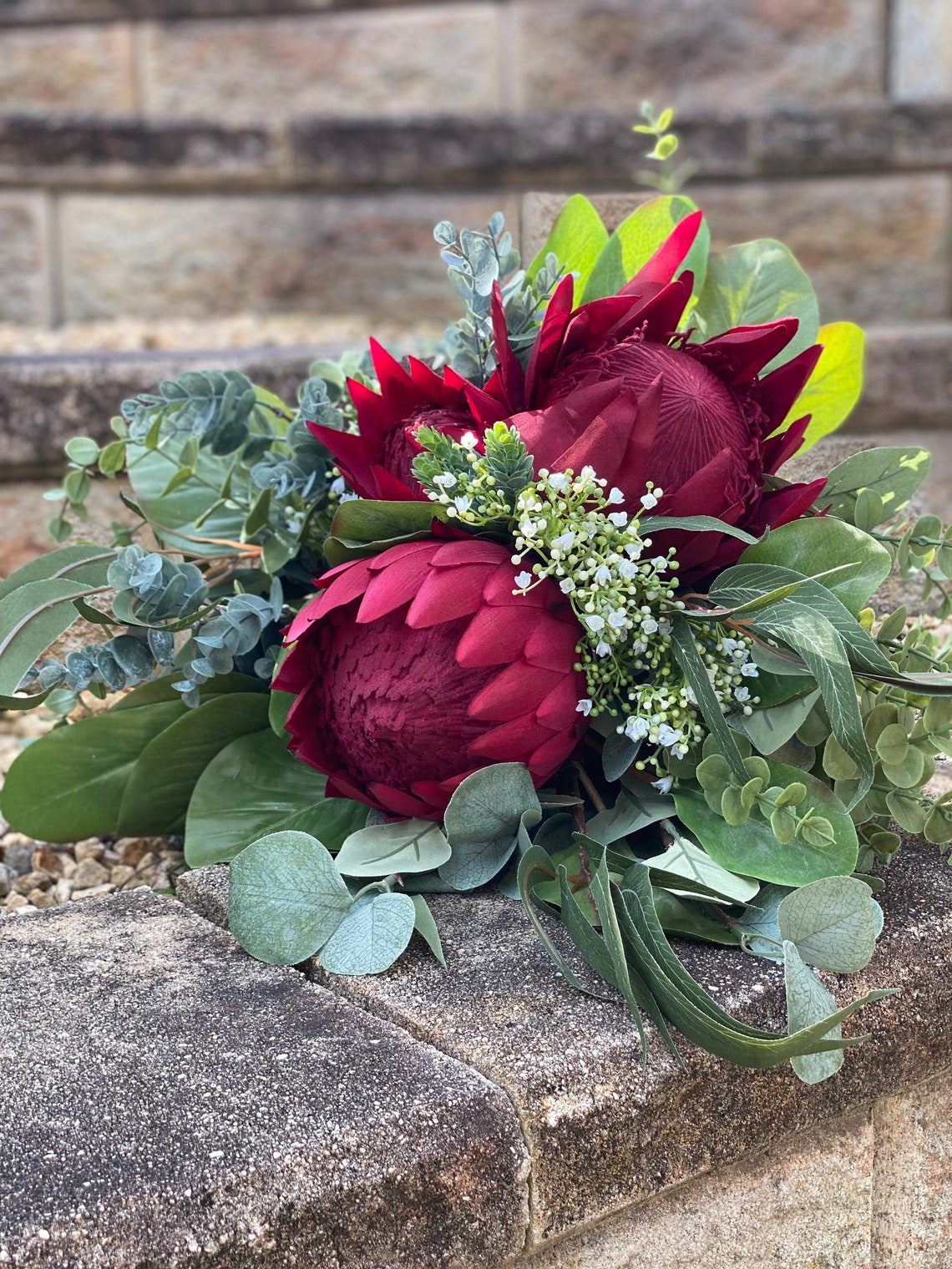 Burgundy Protea Artificial Wedding Bouquets With Bride and Etsy Australia