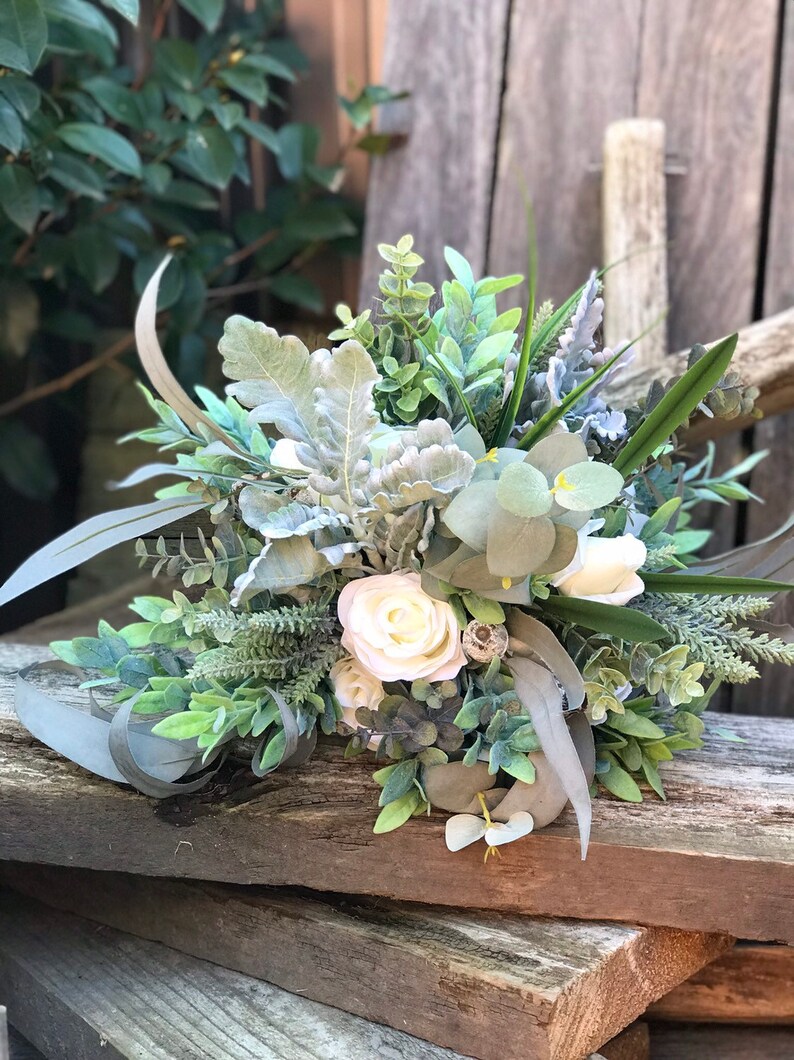 Artificial Wedding Bouquet With Eucalyptus and Neutral Etsy Australia