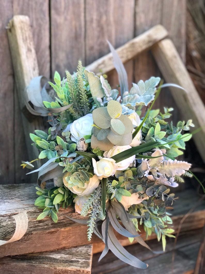 Artificial wedding bouquet with eucalyptus and neutral Etsy