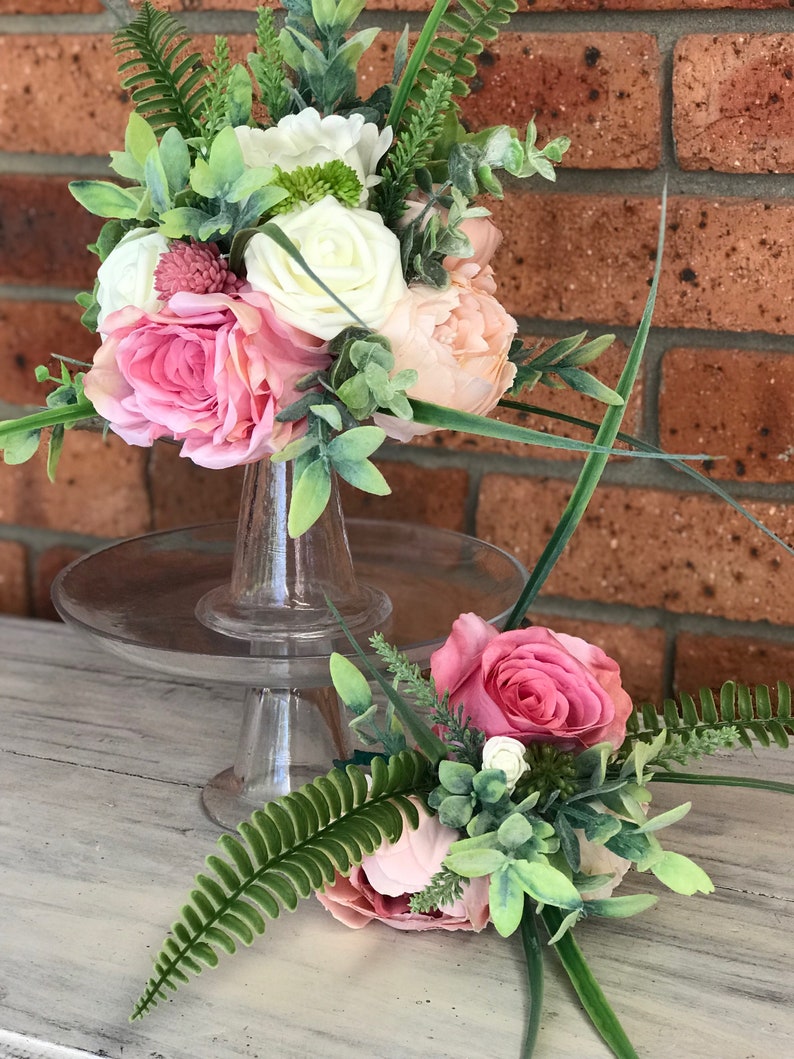 CAKE TOPPER Set. Rustic Artificial Flower TWO Tiered Cake Etsy