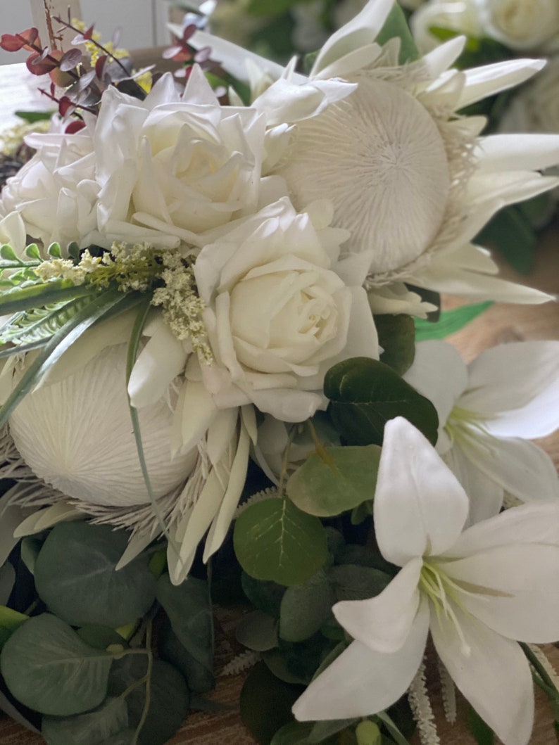 White Artificial Protea Wedding Bouquet Etsy UK