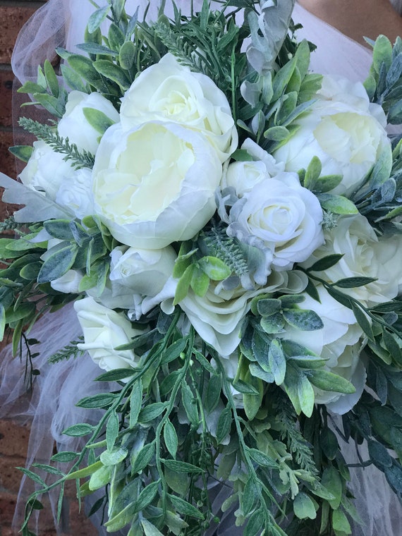 Ramo de novia artificial con vegetación y flores de colores - Etsy México