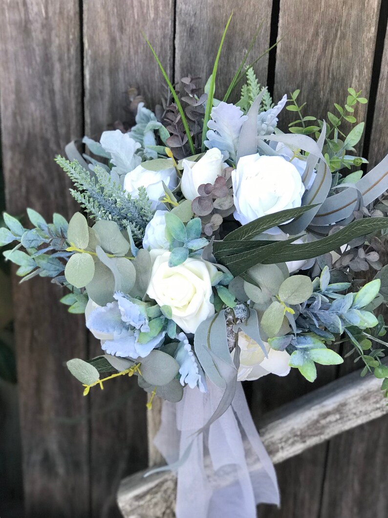 Artificial Wedding Bouquet SET With Eucalyptus and Neutral Etsy