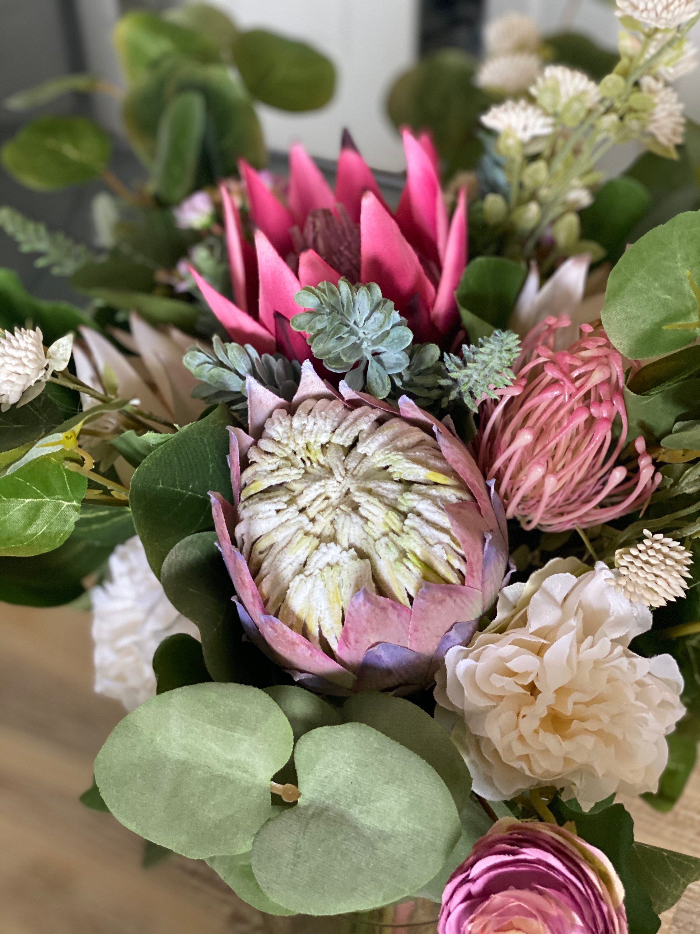 Artificial Protea and Native Greenery Bouquet Set Etsy