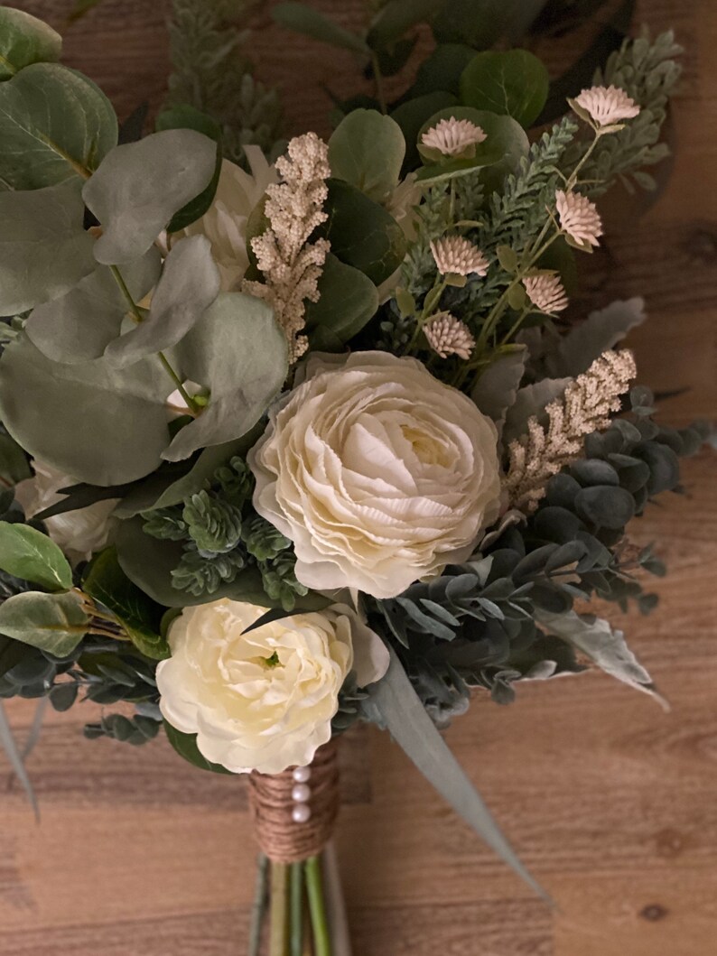 Artificial wedding bouquet SET with eucalyptus and neutral Etsy