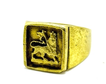 Handmade Ethiopian HAILE SELASSIE Rasta ring Rastafarian lion of Judah Brass Ring