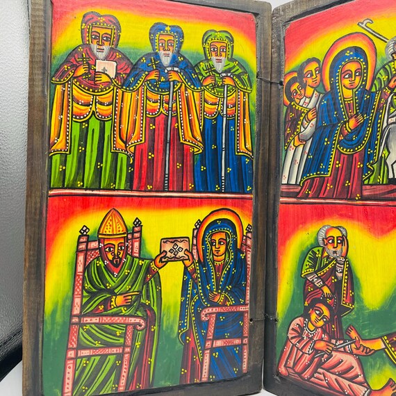 エチオピア正教木製イコン画入り 宗教画 イコン 自然石 アテネ 宗教画