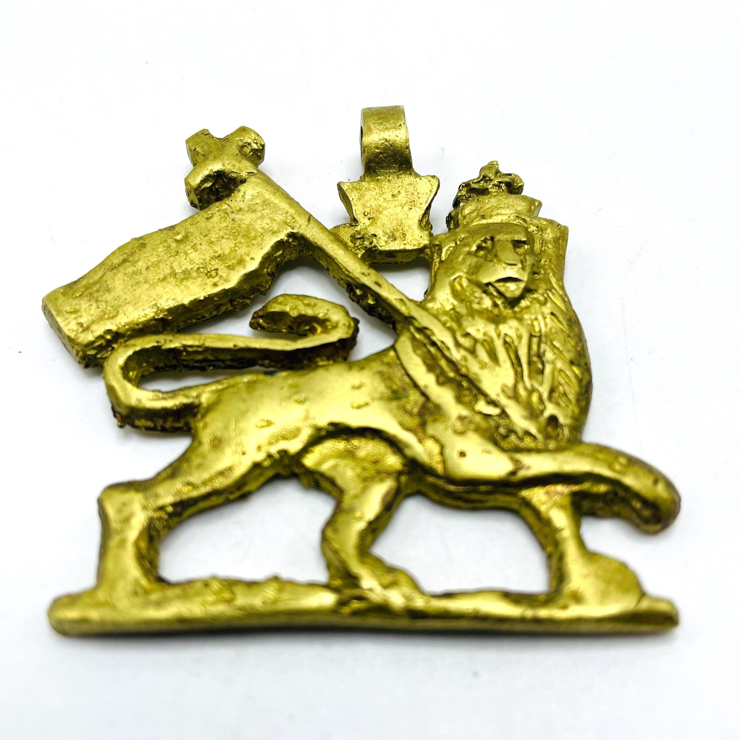 Lion Of Judah Pendant Brass Handmade Ethiopian Rastafarian Rasta Necklace Africa