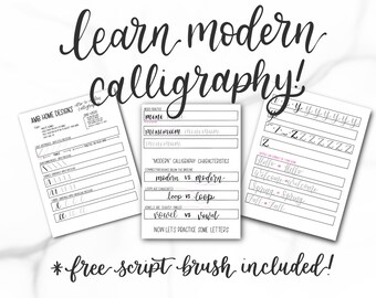 Free Brush! * Full Upper and Lowercase Brush Pen Lettering Guide- Modern Calligraphy Practice sheets for procreate, digital and physical use