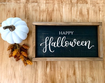 Happy Halloween Wood Framed Sign - Halloween Home Decor