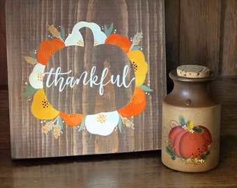 Thankful fall florals wood sign