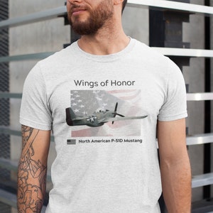 P-51 Mustang WWII Fighter T-shirt. Gift for pilot or military enthusiast.  Wings of Honor