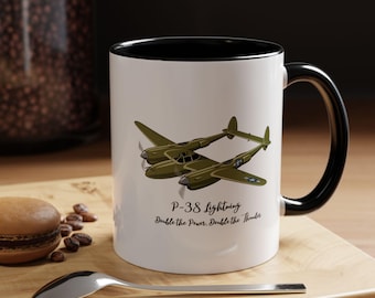 Tazza da caffè con aereo da caccia P-38 / Tazza da aviazione militare, design di aerei della seconda guerra mondiale