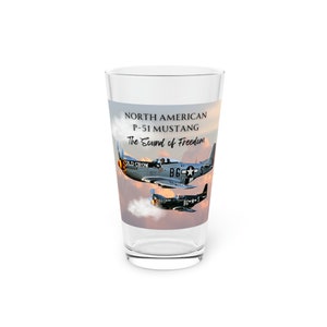 Pint Glass, Beer Glass, Gift for Pilot,  P-51 mustang, Gift For Aviation Enthusiast or Pilot