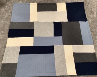 Upcycled blue, cream and grey cashmere and minky throw blanket. Repurposed cashmere lap blanket. Blanket from cashmere sweaters