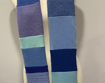 Upcycled extra long OOAK blue cashmere scarf #501. Repurposed pure cashmere winter scarf. Recycled cashmere artisan scarf.