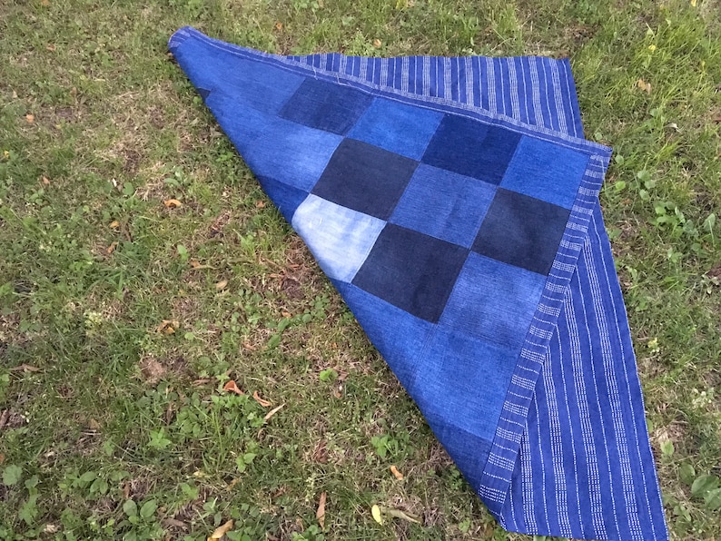 Upcycled denim Shoreview picnic blanket. Denim fort blanket. Etsy