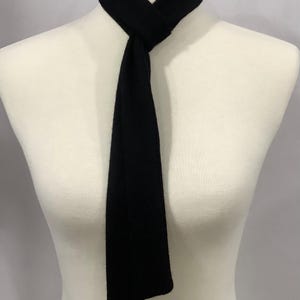 Upcycled jet black skinny scarf #80. Repurposed light weight pure cashmere unisex narrow scarf. Recycled cashmere necktie scarf