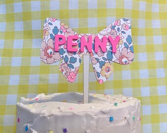 Pretty bow personalised cake topper- hand painted and unique