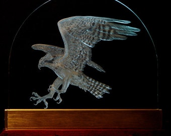 Osprey, Osprey in Flight, Fish Hawk, Hand Engraved, Fine Art, Bird Art, Bird in Flight, Art Glass, Glass Art, Osprey Sculpture, FishHawk Art